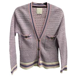 Sandro Lilafarbene Strickjacke mit Streifen