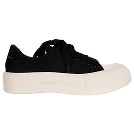Alexander McQueen Deck Lace-Up Plimsoll Canvas Black White Damen EU 36