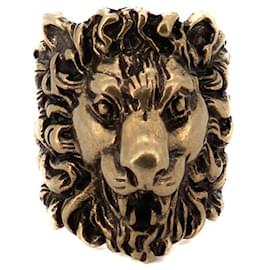 Anel Gucci Lion Head em latão dourado envelhecido feminino IT 15 US 7.5
