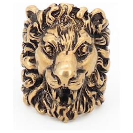 Anello Gucci Lion Head con Cristallo in Ottone Oro Invecchiato Nero Uomo US 6.5