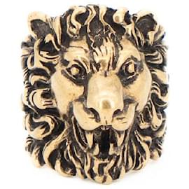 Anello Gucci Lion Head Oro Invecchiato Ottone Uomo US 9.5 IT 19