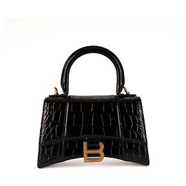 Borsa Hourglass XS Balenciaga in pelle goffrata nera da donna XS
