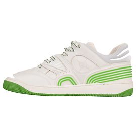 Sneakers basse Gucci Basket Bianco Verde Ecopelle Donna EU 35.5