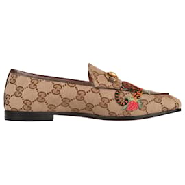 Mocassino a punta tonda ricamato Gucci Horsebit GG Supreme Beige Donna EU 36.5