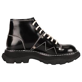 Alexander McQueen Tread Slick Schnürstiefel aus Leder Schwarz Weiß Damen EU 36.5