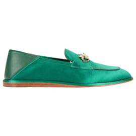Mocassini Gucci Brixton Crystal Horsebit in raso di seta verde da donna EU 36.5