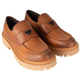 Mocassini Prada Chocolate Leather Cognac Donna EU 40