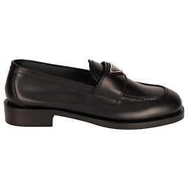 Prada Loafer aus ungestricktem gebürstetem Leder Schwarz Damen EU 37.5