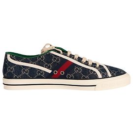 Tênis Gucci Tennis 1977 GG Denim Azul Escuro Marfim Masculino EU 45.5