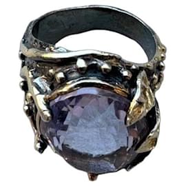 Gold and Silver Amethyst Statement Ring - Autre Marque