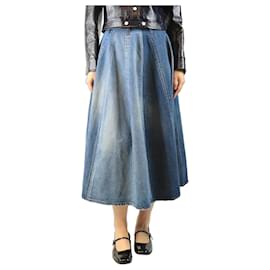 Céline Gonna midi in denim bicolore blu - taglia UK 10