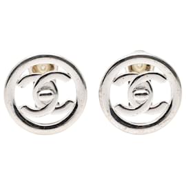 Orecchini a clip rotondi Chanel Silver CC in ottone con chiusura a vite