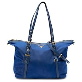 Borsa Prada Blue Saffiano Trimmed Tessuto