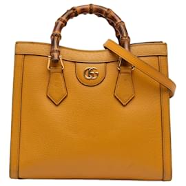 Gucci Yellow Medium Leather Bamboo Diana Satchel