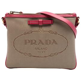 Borsa a tracolla Prada Beige Canvas Canapa Logo Bow