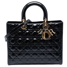 Lady Dior Cannage in vernice nero, Large