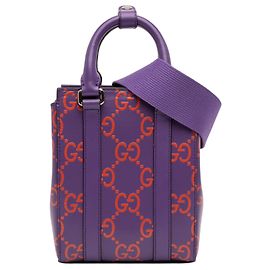 Tote Gucci in pelle traforata con monogramma Mini GG in rilievo viola