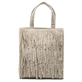 Tote Chanel Mini in scamosciato marrone con borchie e frange