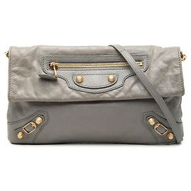 Clutch a busta Balenciaga Motocross Giant 12 in agnello grigio con tracolla