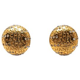 Orecchini a clip Chanel Gold Gold Plated Strass Logo Lettering