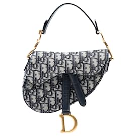 Borsa Saddle in tela Oblique blu mini Dior