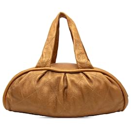 Chanel Le Marais Bowler Bag aus goldener gesteppter metallisierter Kalbsleder Small
