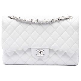Chanel White Jumbo Classic Caviar Double Flap