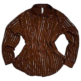 Autre Marque Camicetta Marrone a Righe Dorate