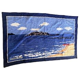 Asciugamano da spiaggia Hermès in cotone blu e bianco