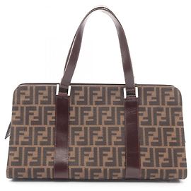 Borsa Fendi Zucca marrone in pelle e tela