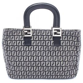 Fendi Zucca Tote Bag schwarz braun Leder und Canvas