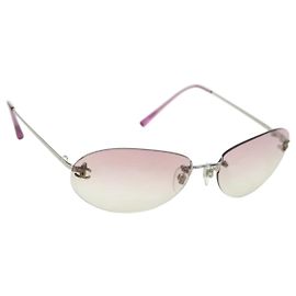 CHANEL Sonnenbrille Rimless CC Metall Violett CC Auth am11594V