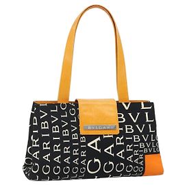 Bulgari Borsa BVLGARI Logo Mania in tela nero argento Auth 180087