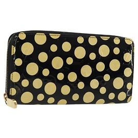 LOUIS VUITTON Vernis Yayoi Kusama Zippy Wallet White Black M91573 Auth bs35097A