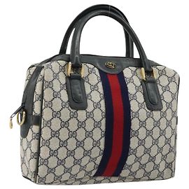 Borsa GUCCI GG Supreme Sherry Line PVC Blu Navy Oro 010 378 Auth ep14524