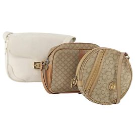 Céline CELINE Borsa C Sulky in Tela Macadam PVC Pelle 3 Set Beige Bianco Autentica bs35108