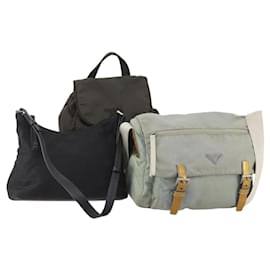 Borsa a tracolla PRADA Nylon 3 Set Light Blue Khaki Black Auth bs34483