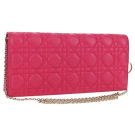 Borsa a tracolla Christian Dior Lady Dior Chain in pelle rosa oro Auth bs35063SAM