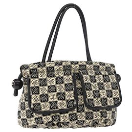 CHANEL Camelia Tote Bag Canvas Schwarz Silber CC Authentisch 179051SAV