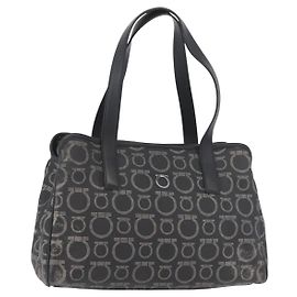 Borsa Salvatore Ferragamo Gancini in PVC e pelle nera argento Auth BA12524