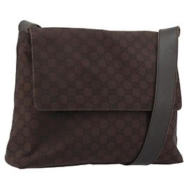 Borsa a Spalla GUCCI GG Canvas Nylon Outlet Marrone Oro 272351 Auth BA12428