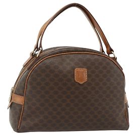 Céline Borsa CELINE Macadam Canvas PVC Pelle Marrone Oro Auth ka4353