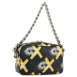 Borsa a Spalla con Catena PRADA in Pelle Nera Gialla Auth ka4328M