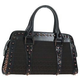 Borsa a Mano FENDI Zucchino Canvas Marrone Argento Autentica 179058V