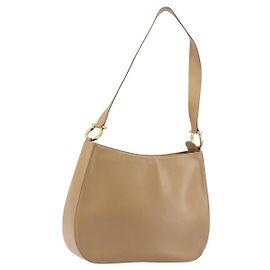 Borsa a Spalla Salvatore Ferragamo Gancini in Pelle Beige Oro Auth hk3706