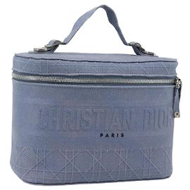 Borsa Vanity Christian Dior in tela blu argento Auth ka4334A