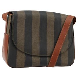 FENDI Pecan Canvas Schultertasche PVC Schwarz Braun Auth ep14532