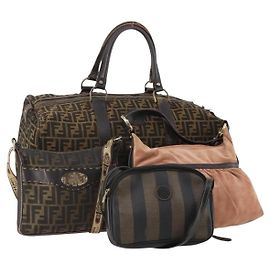 Bolso de Hombro FENDI Zucca Canvas Ante Camurcia PVC 4 Set Negro Marrón rosa Auténtico fm5351