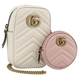 GUCCI Marmont Chain Shoulder Bag Leather Pink Gold white 699759 Auth ka4341SM