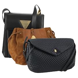 Borsa a Spalla BALLY in Pelle 3 Set Navy Black Brown Auth BA12350